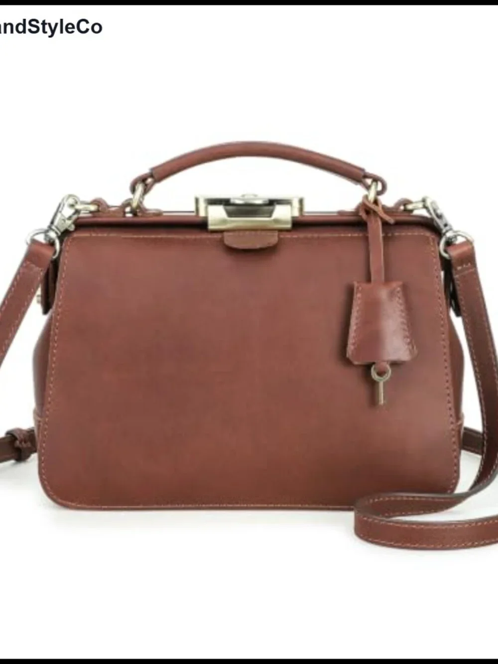 Full Grain Leather Doctor Bag Purse Vintage Top Handle Lockable Retro Women's